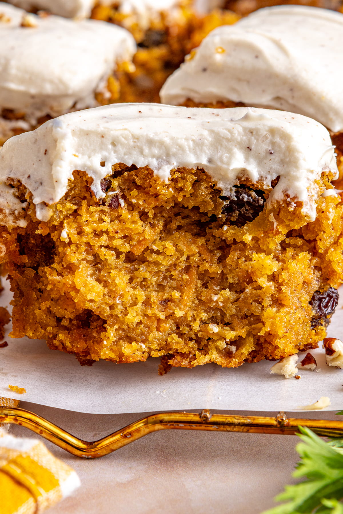 gluten free snacking carrot cake with brown butter cream cheese frosting