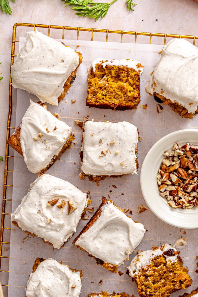 gluten free snacking carrot cake with brown butter cream cheese frosting