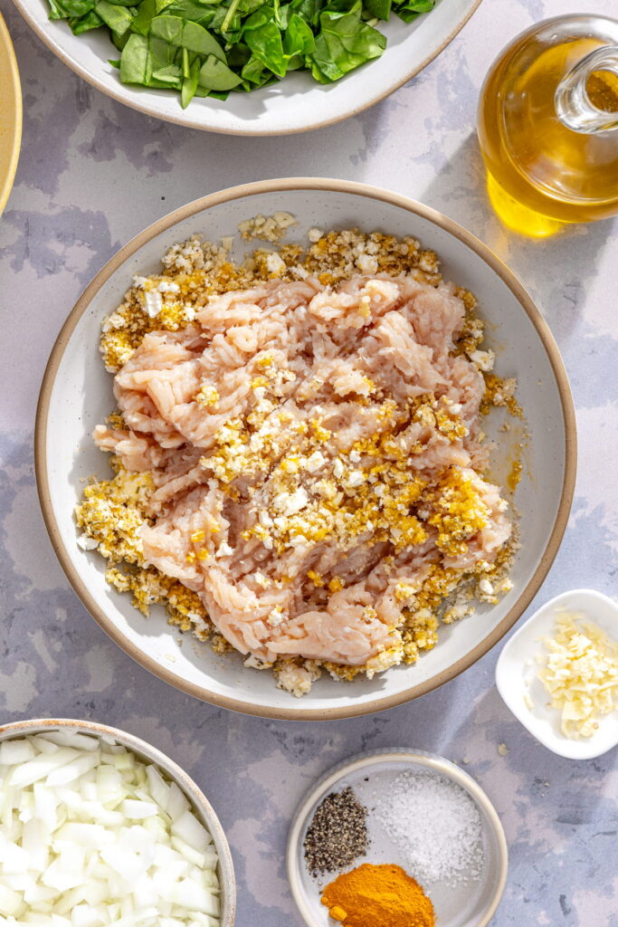 chicken meatball ingredients in a bowl
