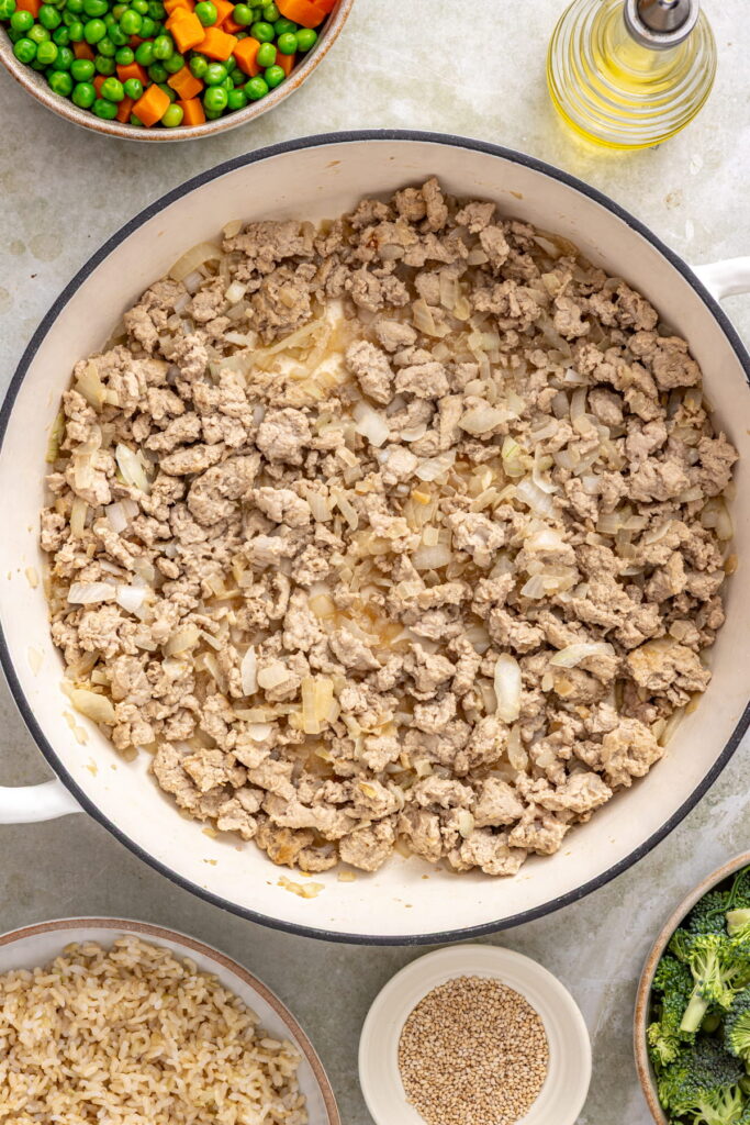 ground turkey cooked in a skillet