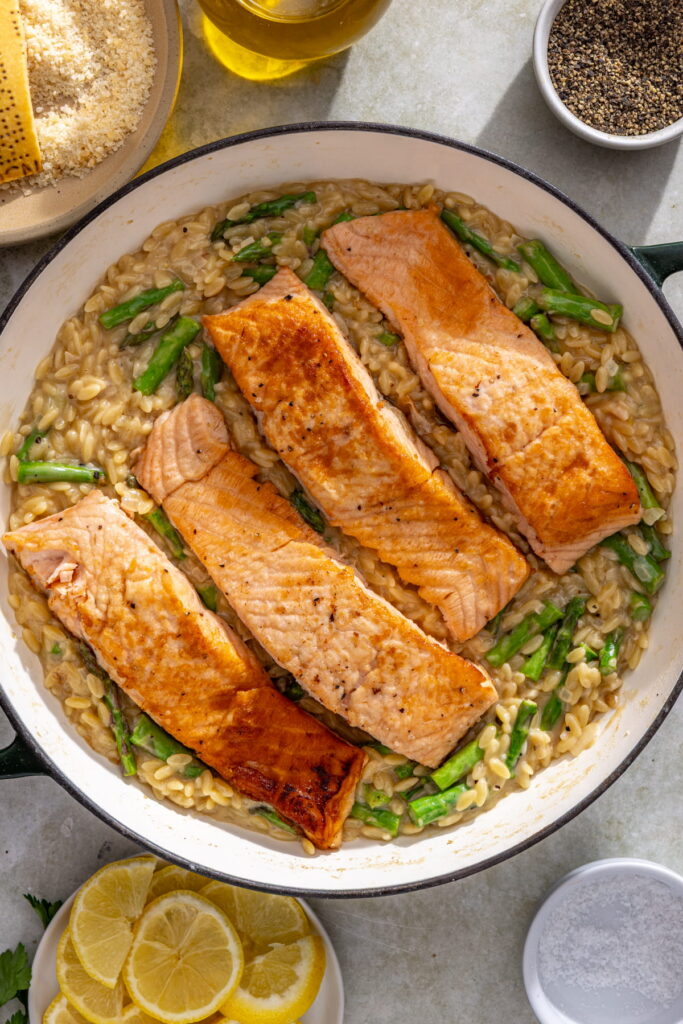 one pan salmon piccata with orzo