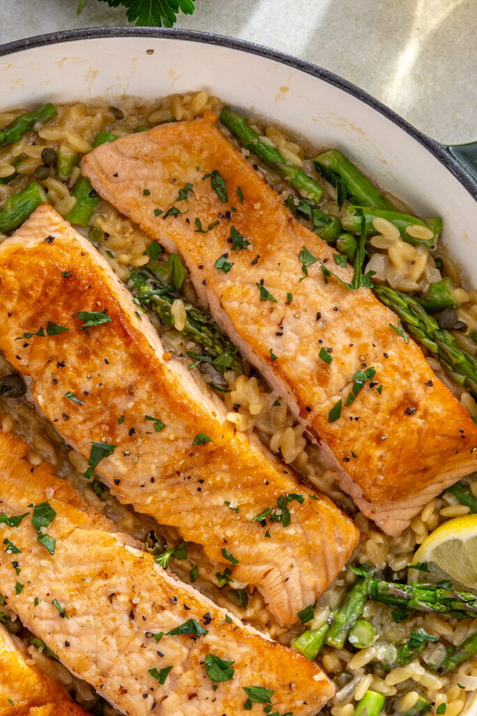 one pan salmon piccata with orzo