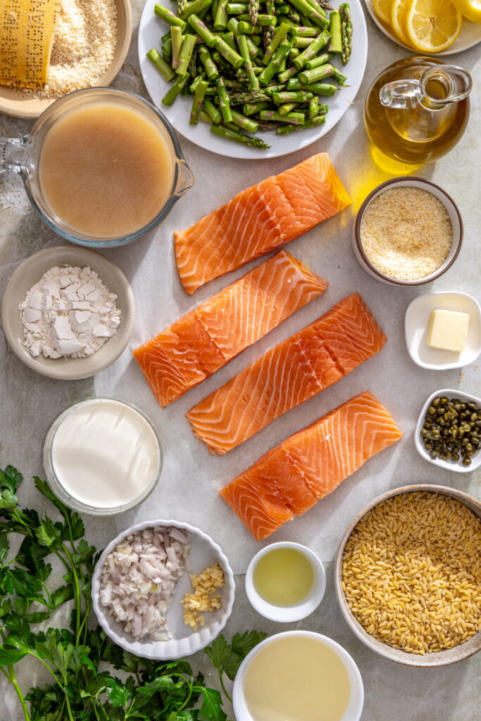 one pan salmon piccata with orzo ingredients