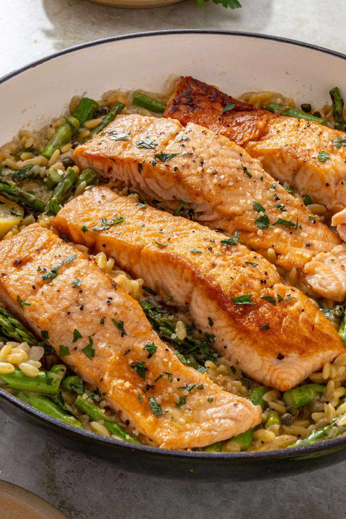 one pan salmon piccata with orzo