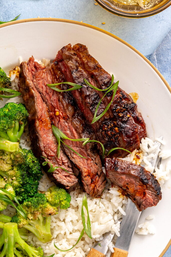 steak and coconut rice