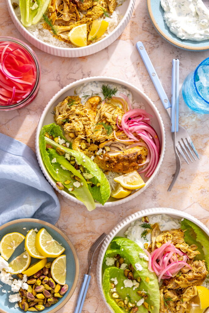 slow cooker chicken shawarma bowls