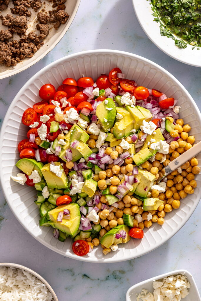 salad for chimichurri beef bowl