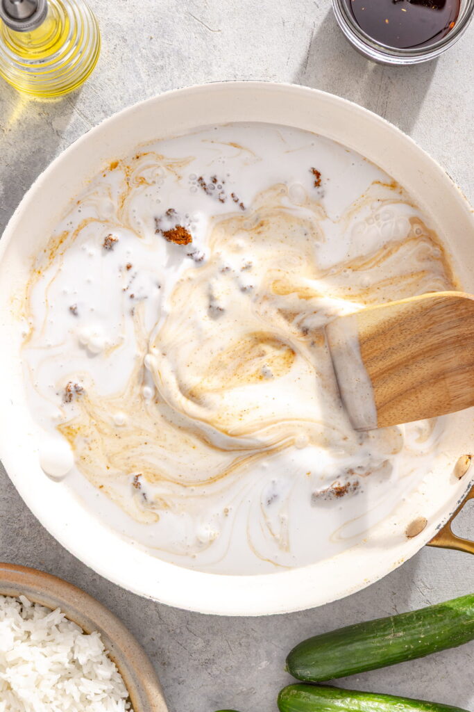curry ingredients in a pan