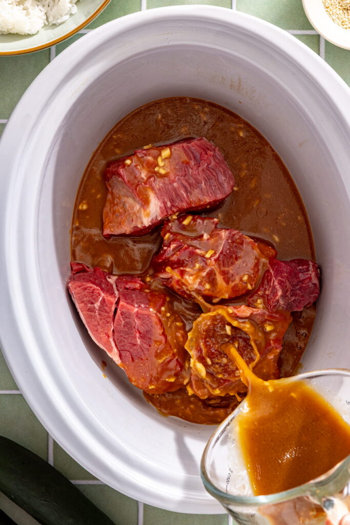 beef in a slow cooker with miso sauce