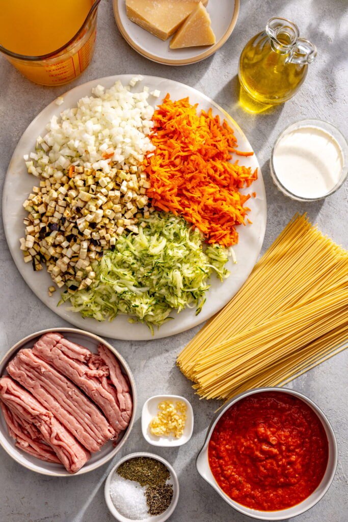 one pot hidden veggie spaghetti ingredients